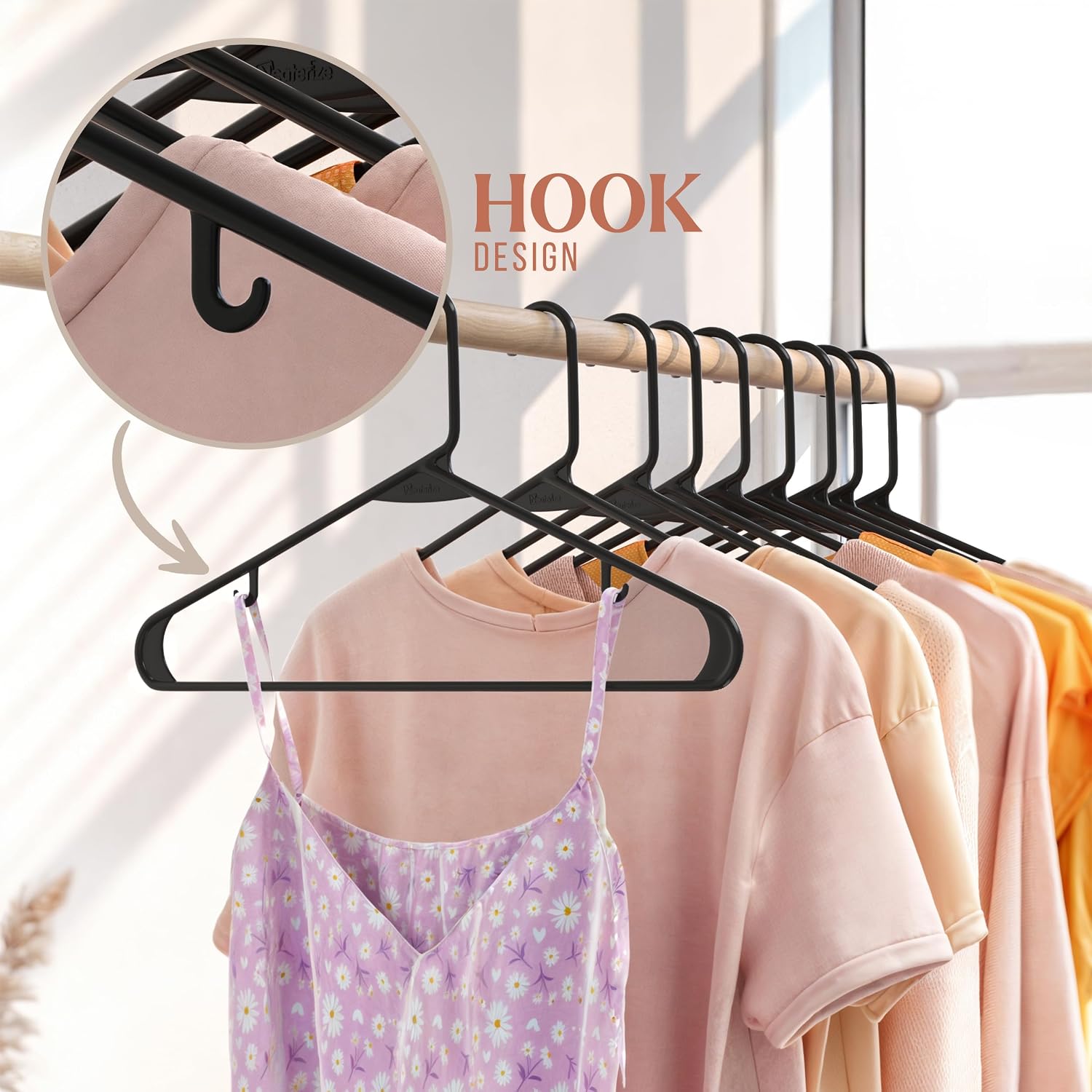 Plastic Hangers 50 Pack Black - Clothes Hangers - Makes The Perfect Coat Hanger and General Space Saving Hangers for Closet and New Apartment Essentials - Percheros Ganchos para Colgar Ropa Hangars - Image 5